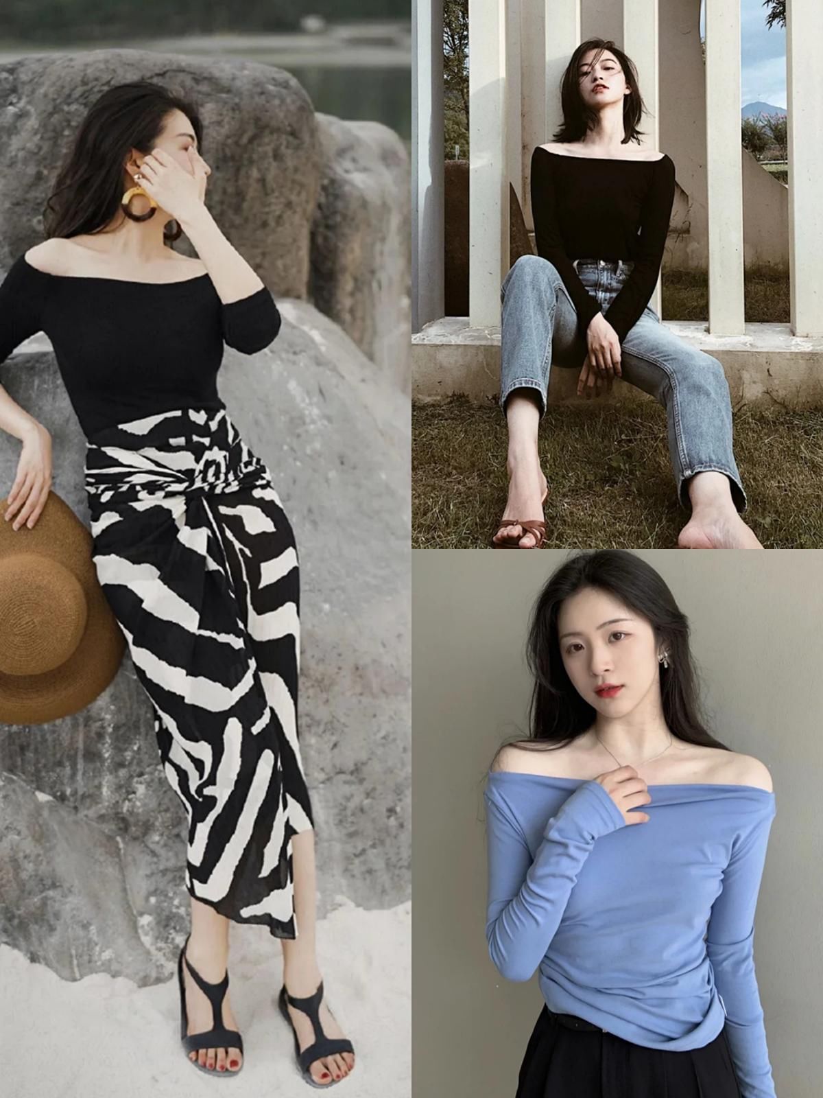 高腰|赶时髦的女人别总穿T恤，“一字肩”单品正流行，时尚性感还显瘦