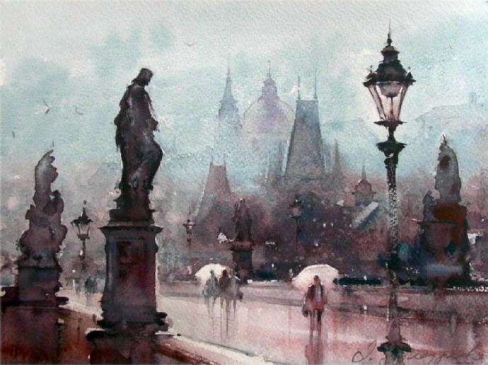 水彩画!水染的建筑与街道,塞尔维亚水彩画大师Dusan Djukaric作品(一)