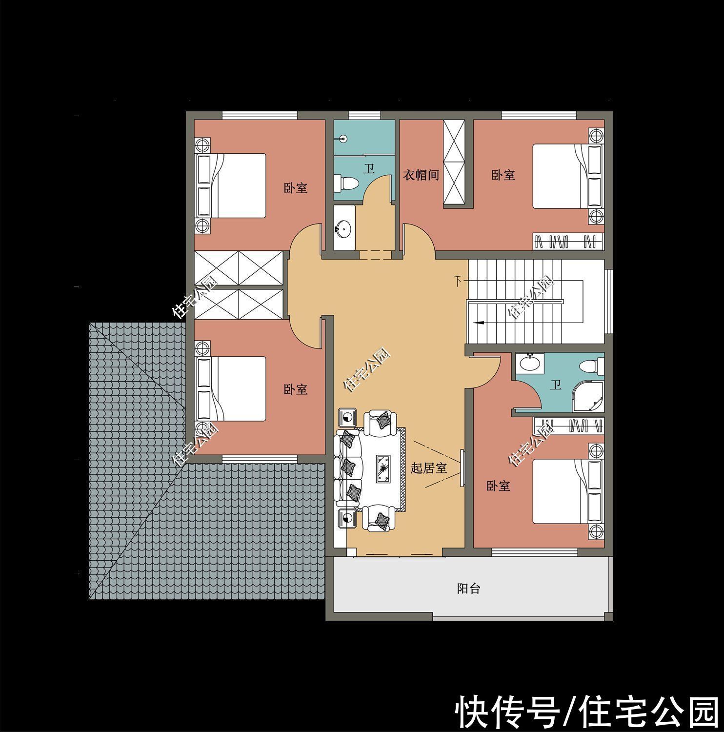 阳台|13×12米农村二层别墅,有车库有阳台,照图建房准没错