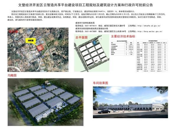 公告|文登经济开发区云智造共享平台建设项目工程规划及建筑设计方案和行政许可批前公告