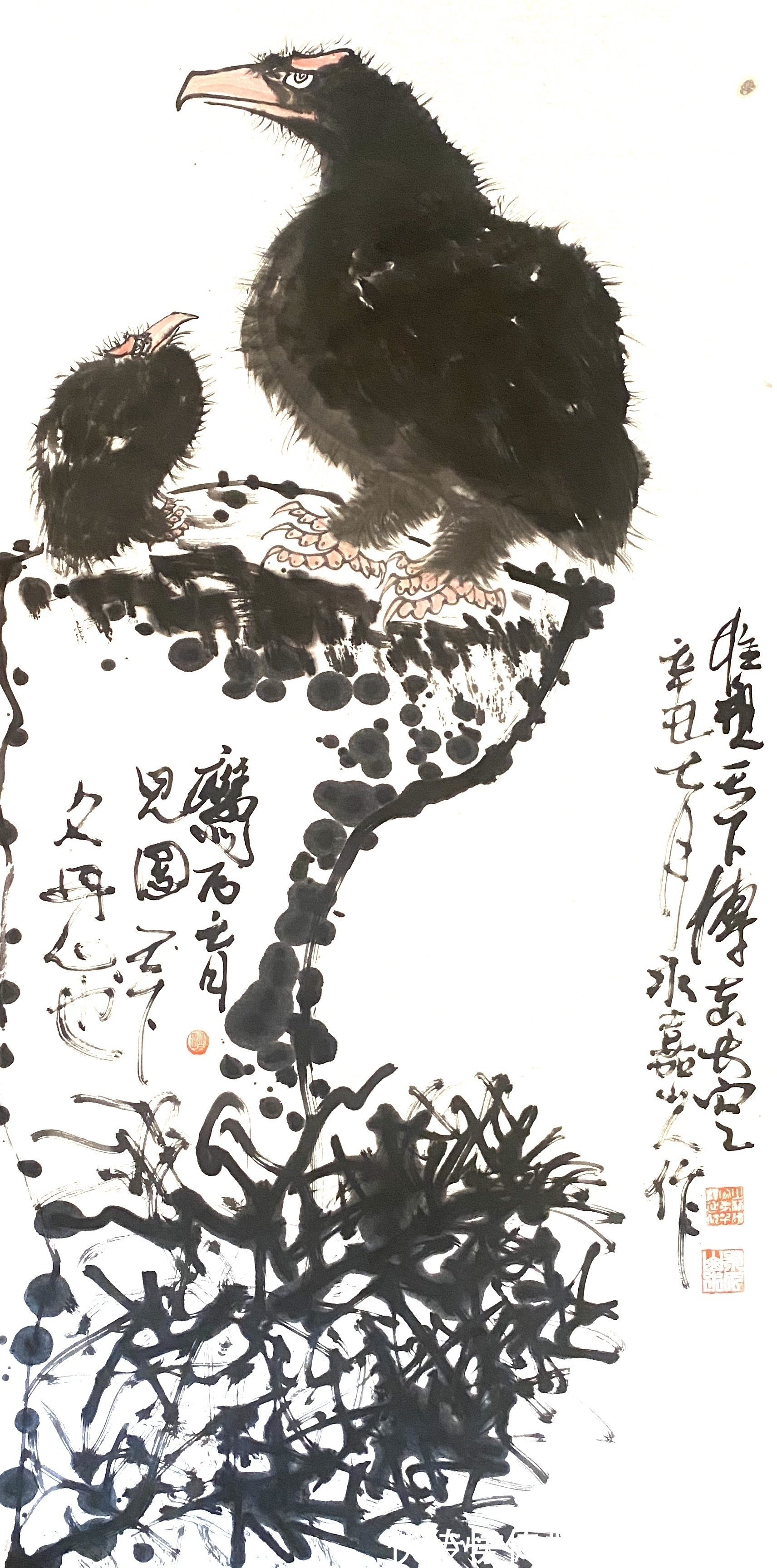国画家@国画家、画鹰大家、指墨画艺术大师朱祖国鹰石图——备受市场青睐!