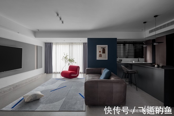 蓝色彩|来看46万130平米三居室现代简约风是什么样子的