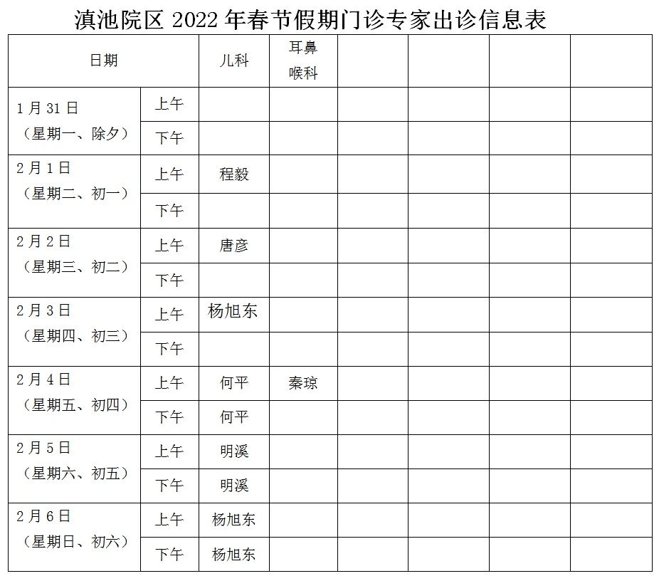 停诊|云南省中医医院2022年春节假期门诊工作安排