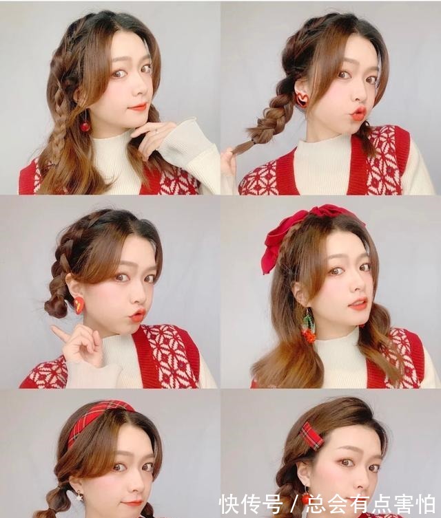 马尾 春节发型搭配编发才能更出彩!双麻花可爱,侧边马尾更显温柔!