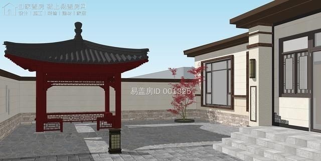 采光|一层新中式别墅，双入户门，房间均能采光，屋檐外挑，简单大气