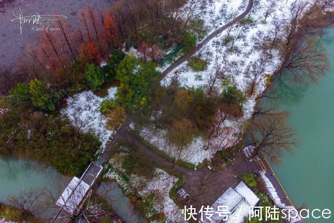 杭州|雪中游西溪，航拍视角下的湿地色彩极其丰富，但留下没几个游客