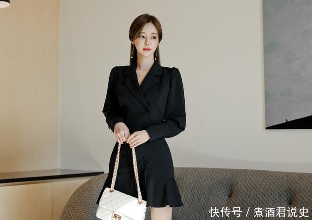 皱褶|最美孙允珠,水墨柔顺斜搭皱褶西装连衣裙