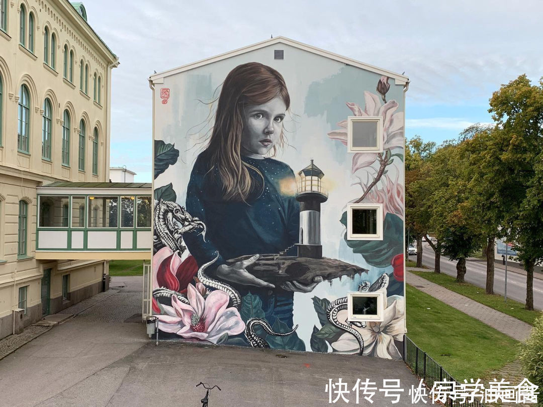 压迫感#用整栋楼作画布,她的涂鸦大到离谱,作品却让人感觉到舒缓