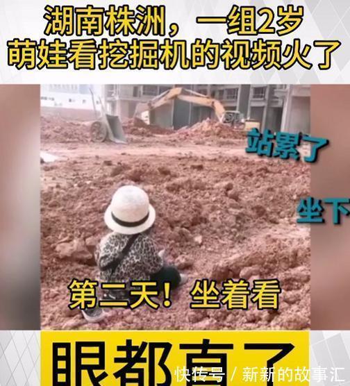 挖掘机|三个宝宝排排坐,乖乖看挖土机作业,宝宝为啥对挖土机情有独钟呢