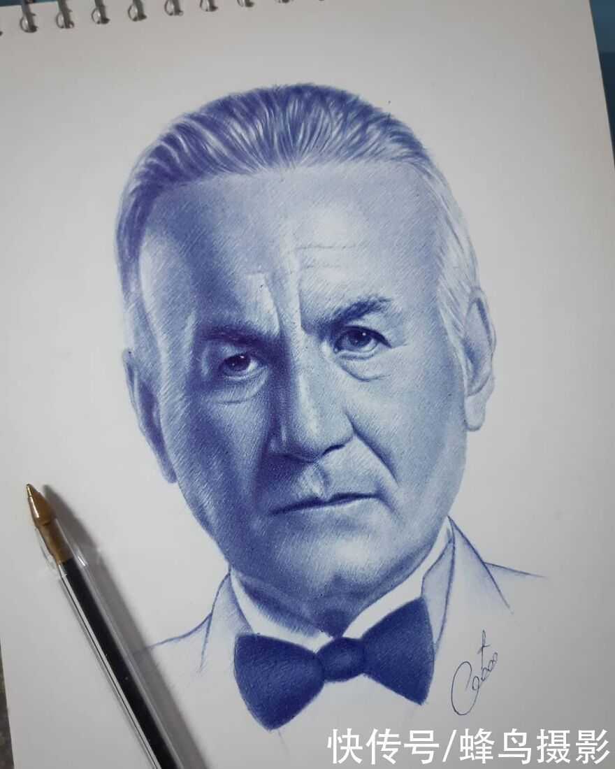 肖像&有这水平还要相机干嘛?30张圆珠笔画,图1画了一个月细到毛孔