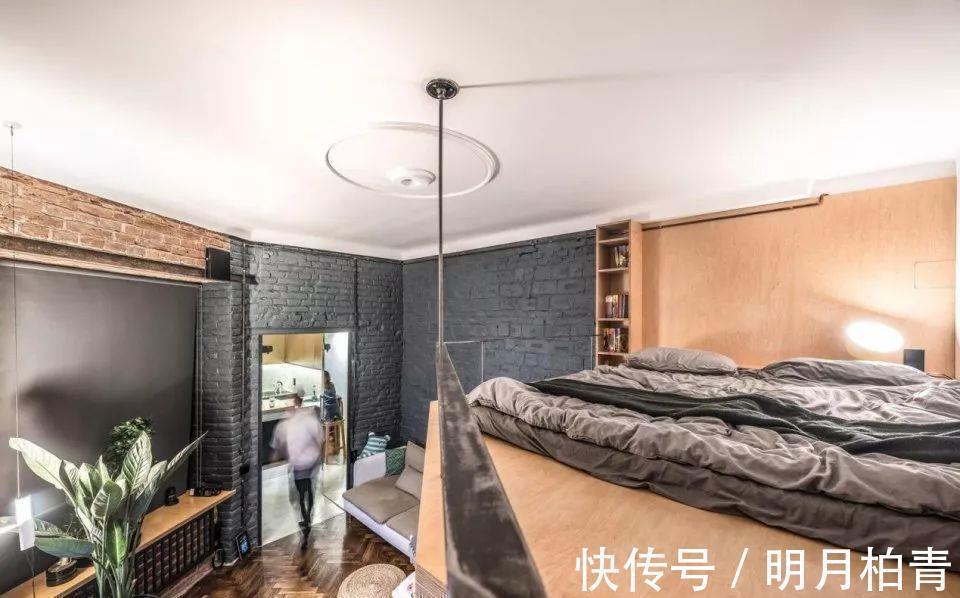 角度看|35平小公寓装修,入户门建阳光房,衣帽间塞床下面,洋气!