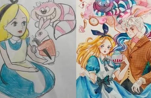 水粉$23岁外国美少女画师:10年前10年后进阶画画对比,画风唯美