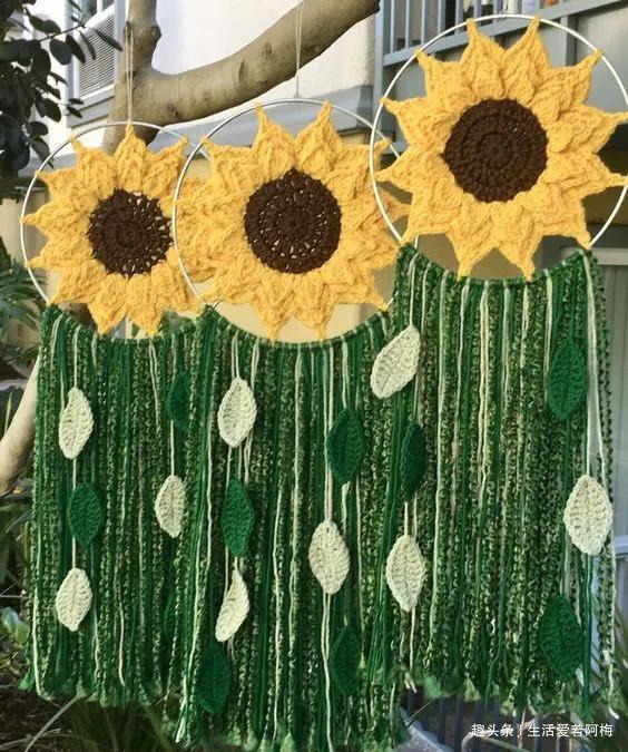 毛线钩针编织向日葵合集，DIY手工编织附图解教程