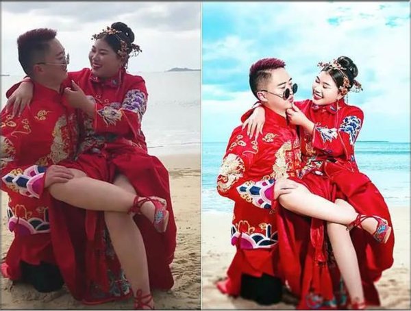 “反差婚纱照”遭吐槽，修图前后差距大，网友：婚礼上认得出来吗