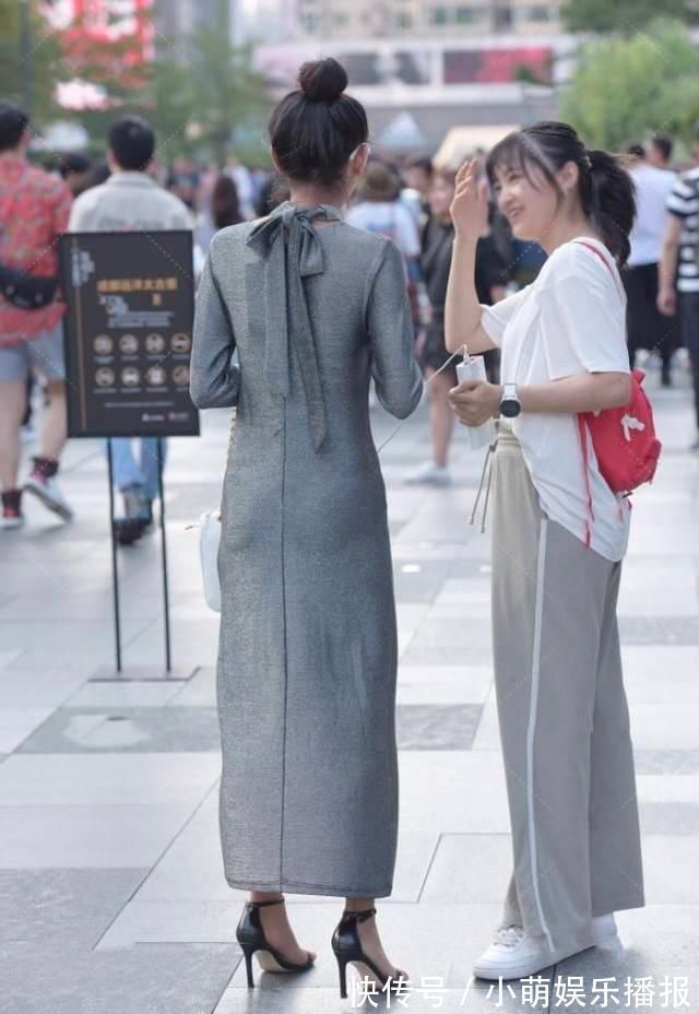 开叉长裙|灰色开叉长裙“高级感”满满，灰色纱布“缠”脖子上更有贵妇魅力
