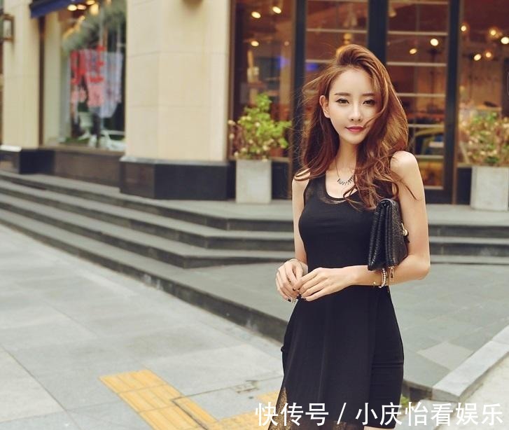 高级感|靓丽美女身穿黑色背心连衣短裙,展示出奢华的高级感