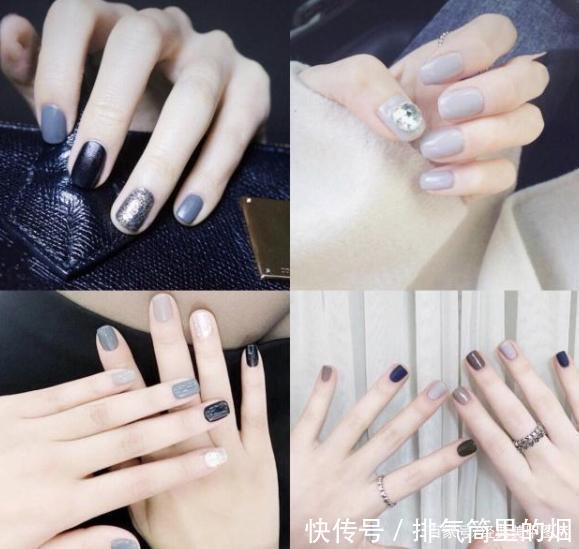 高级感十足的烟灰色和奶灰色美甲图片,时尚显白,拒绝平庸