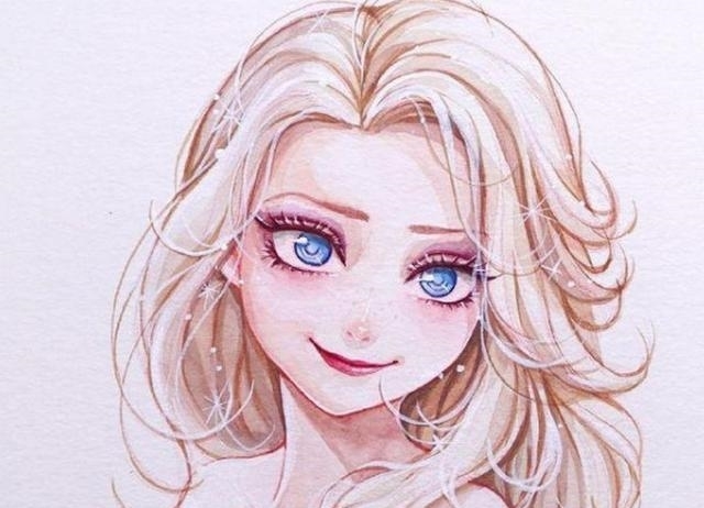 风格|迪士尼公主的水彩风格,爱丽丝过于可爱,艾莎女王范十足