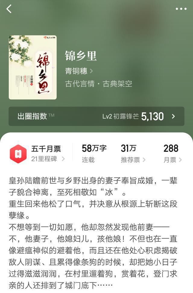  青铜|青铜穗、希行、白小圆、江心一羽、柯遥42古言作品强推