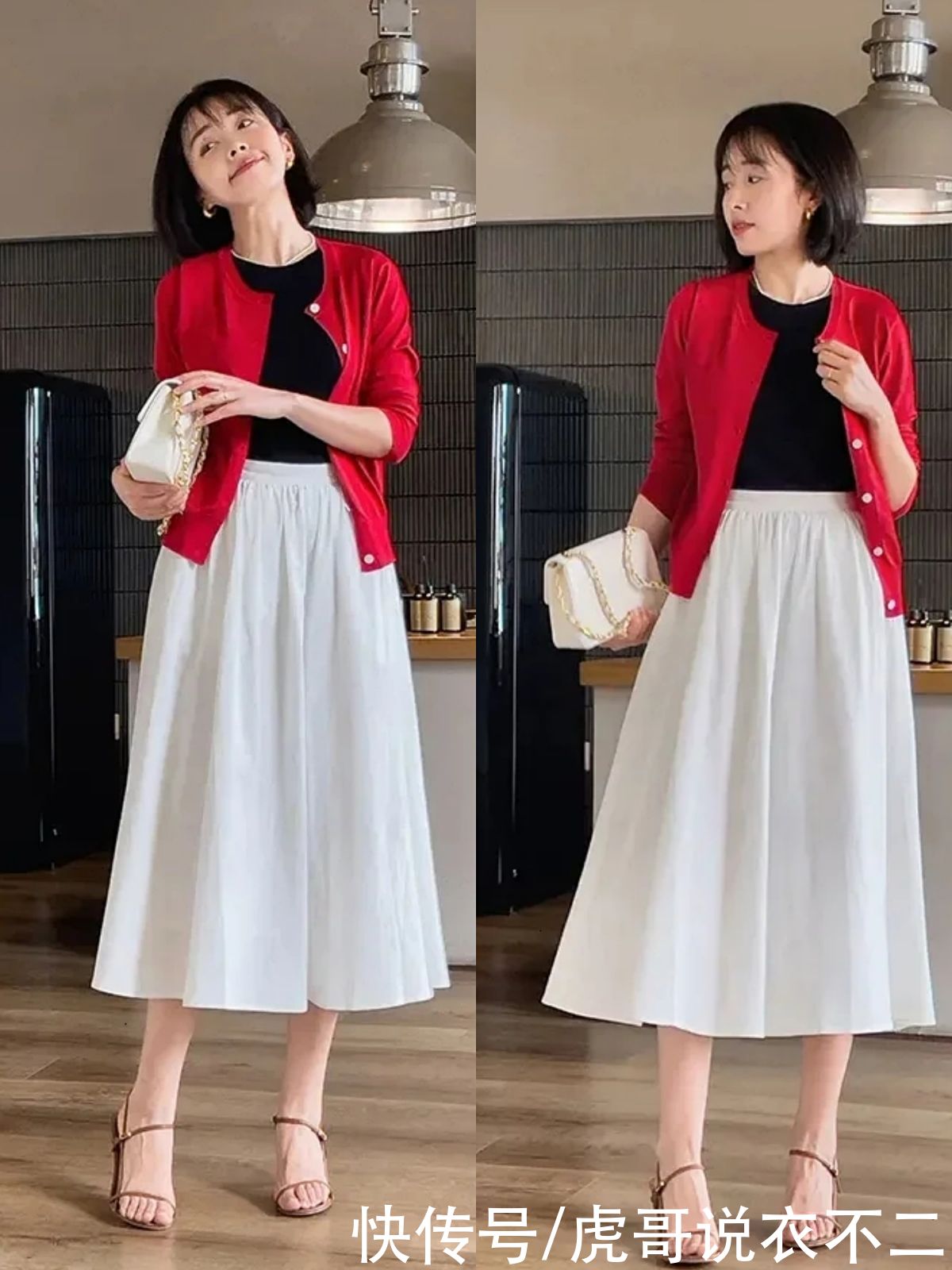 针织衫|女人不管多大年纪，夏季穿“薄针织衫+半裙”，都会优雅到骨子里