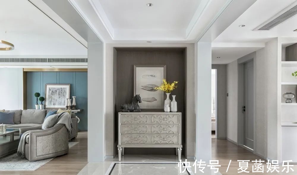 餐边柜+|178㎡现代美式,当美式遇上高级灰,营造简约华丽的美