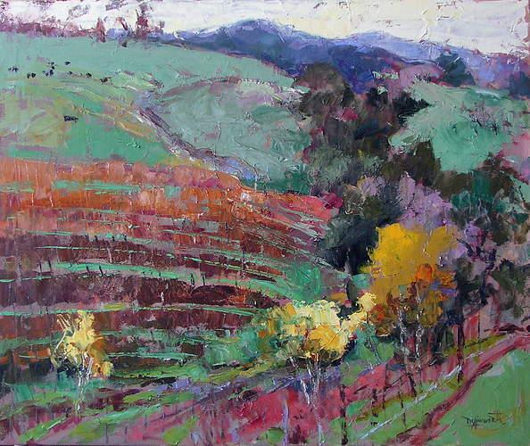 塔尔萨大学&窗外的景色 浓郁的色彩，戴安娜·恩斯沃思的风景油画