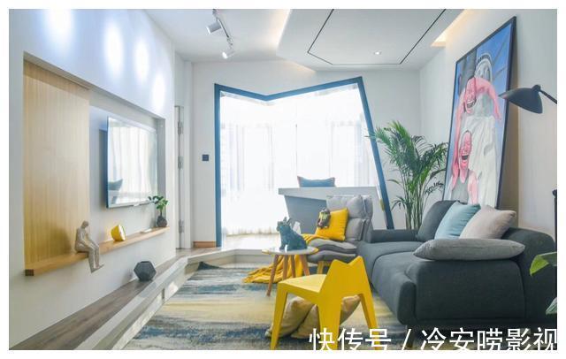 几何|75平小户型也可以很独特，几何吊顶充满创意，让大户型都羡慕不已