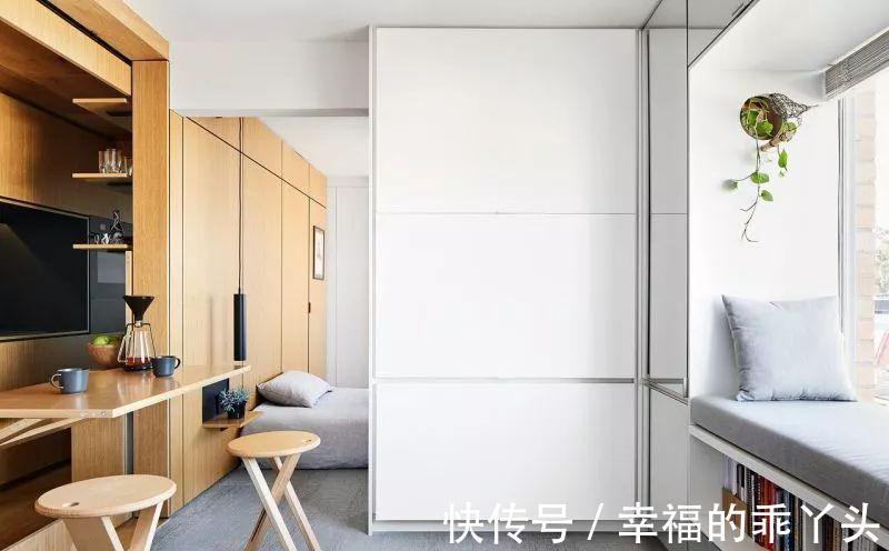 木饰面|35㎡迷你小宅，定制柜解决全屋收纳，还有隐形餐桌！
