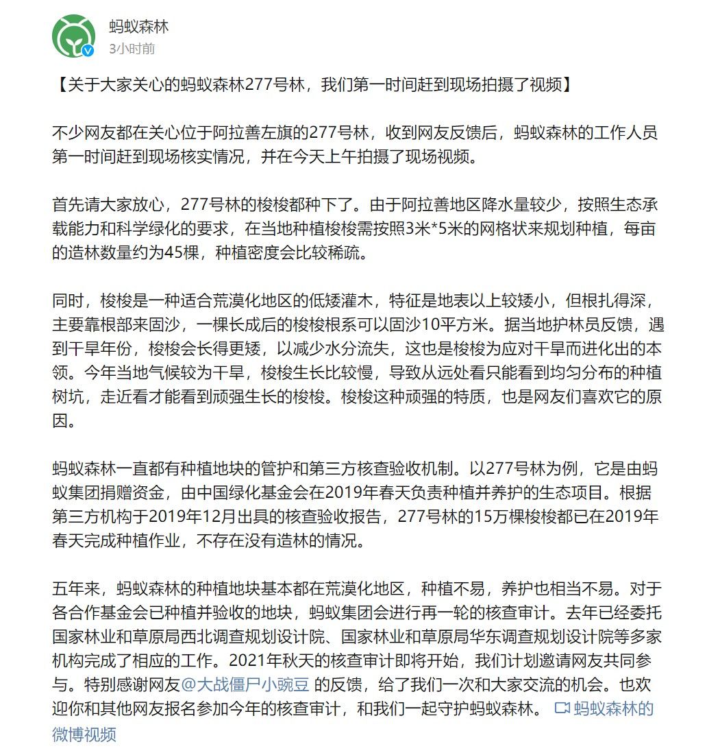 森林|种植区疑现荒地？蚂蚁森林回应