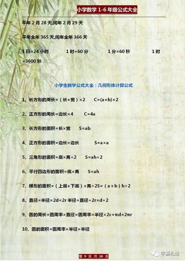 公式|老校长力荐：数学“万能公式表”！贴墙上让孩子背，6年名列前茅