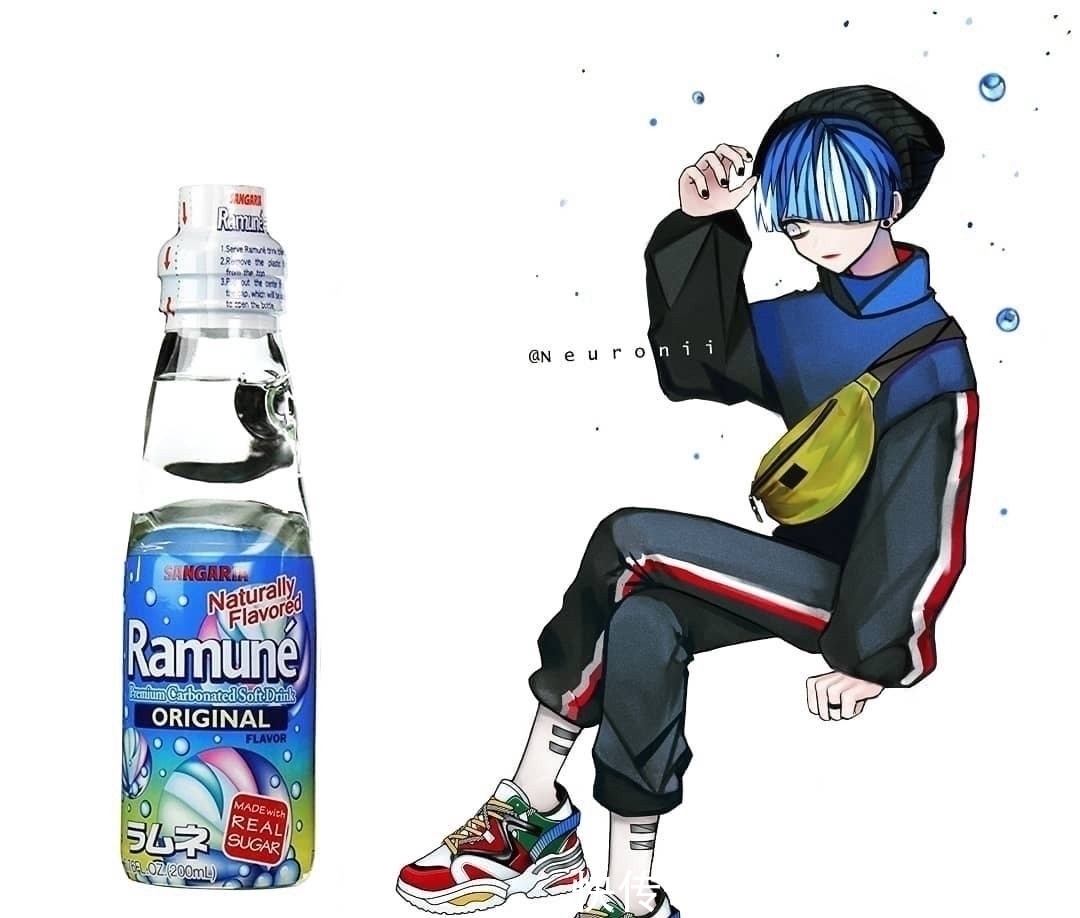 汽水|画师绘制饮料拟人化,草莓汽水是银发小哥哥,绿茶是女装大佬