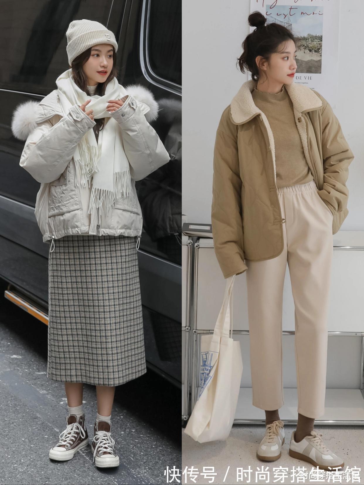 百褶裙|羽绒服下面尽量少配裤子,今年流行这样穿,时髦洋气,冬季穿很美