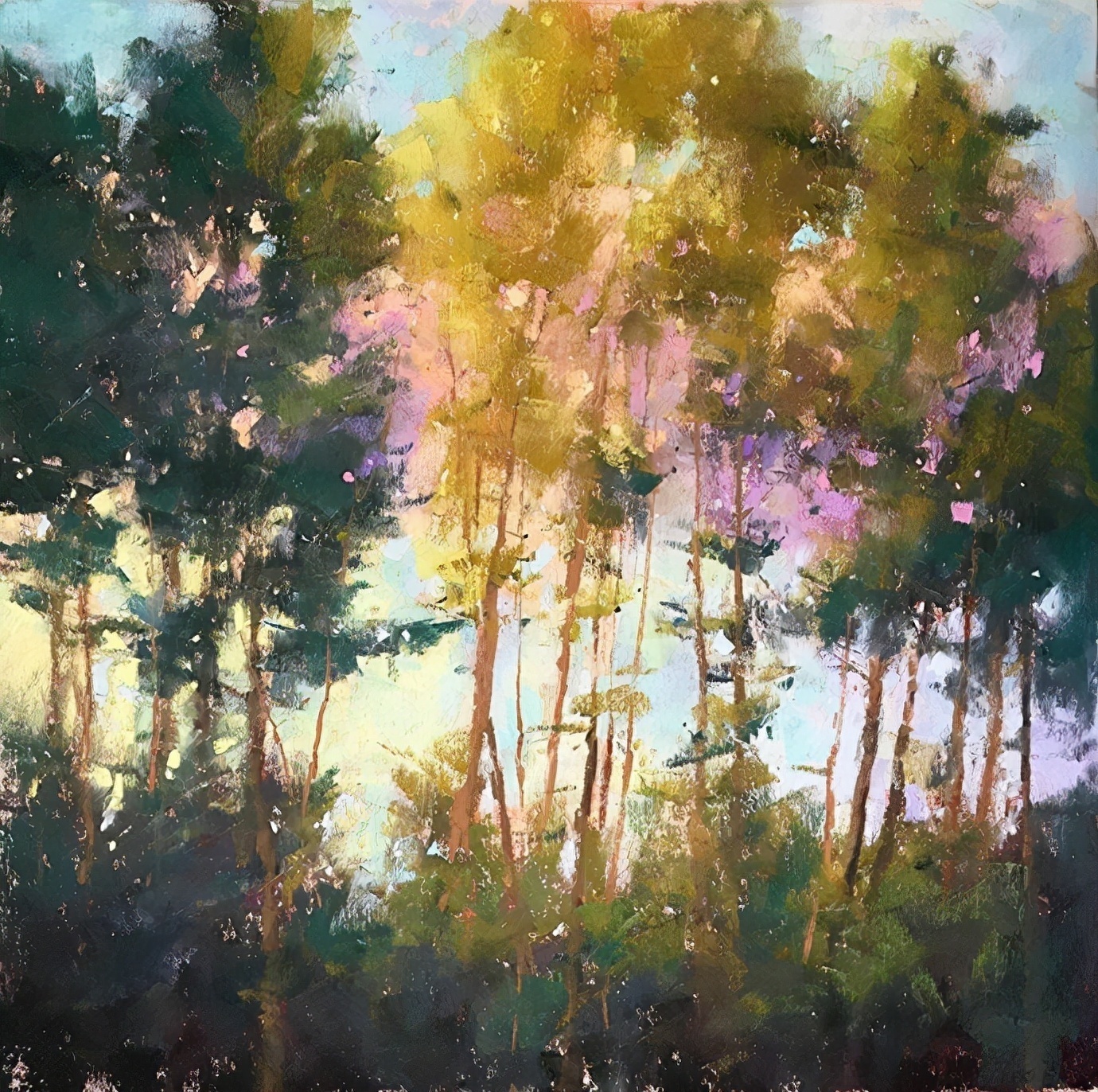 美国#美国艺术家阿奎尔柔和的风景油画,画里充满了阳光温馨美好