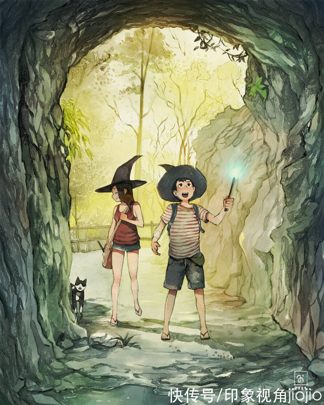 日常插画#复古风的女巫日常插画作品,猫咪灵魂陪伴设定太有爱了