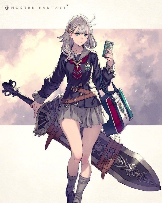 JK!这位画师笔下的JK小姐姐太帅了,一手拿书包,一手拿武器