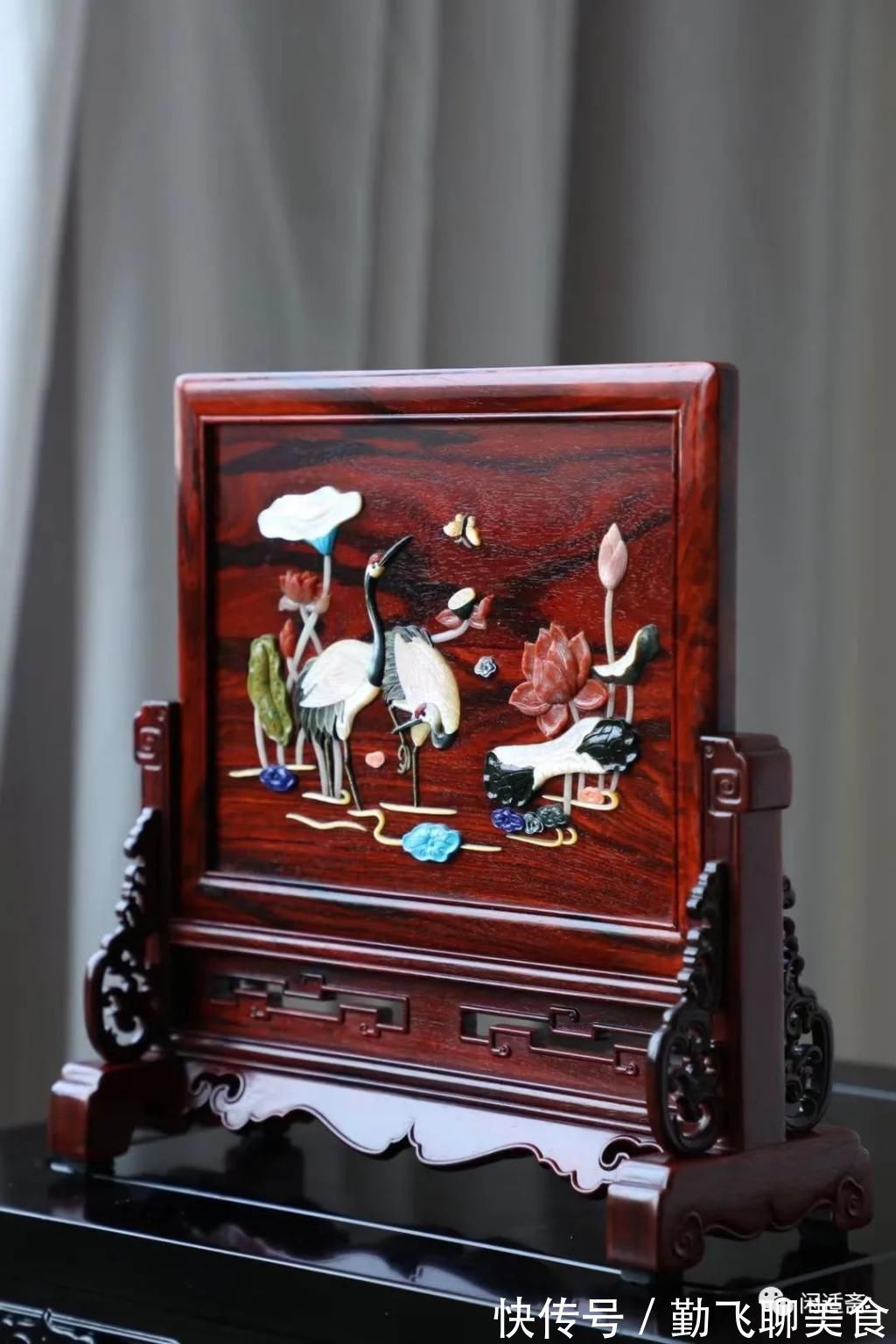 文人#文人案头陈设之雅器,紫檀镶百宝,福寿绵长插屏