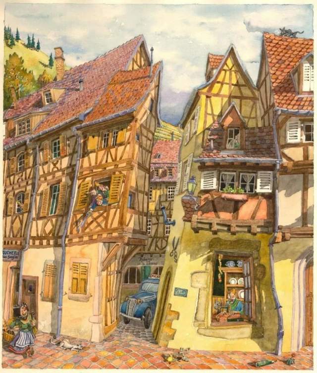 水彩&颇有想象力的插画:童话故事般的建筑水彩