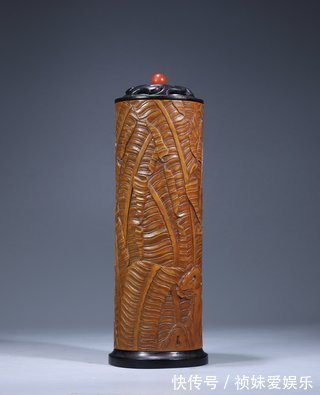 黄木雕$民国黄木雕·芭蕉纹香薰筒