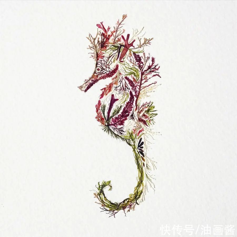 艺术作品&她画画的材料是花瓣，工具是把刀，直接用刀刻出画