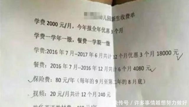 二胎|一组幼儿园缴费清单流出,令广大家长汗颜,网友直接劝退生二胎