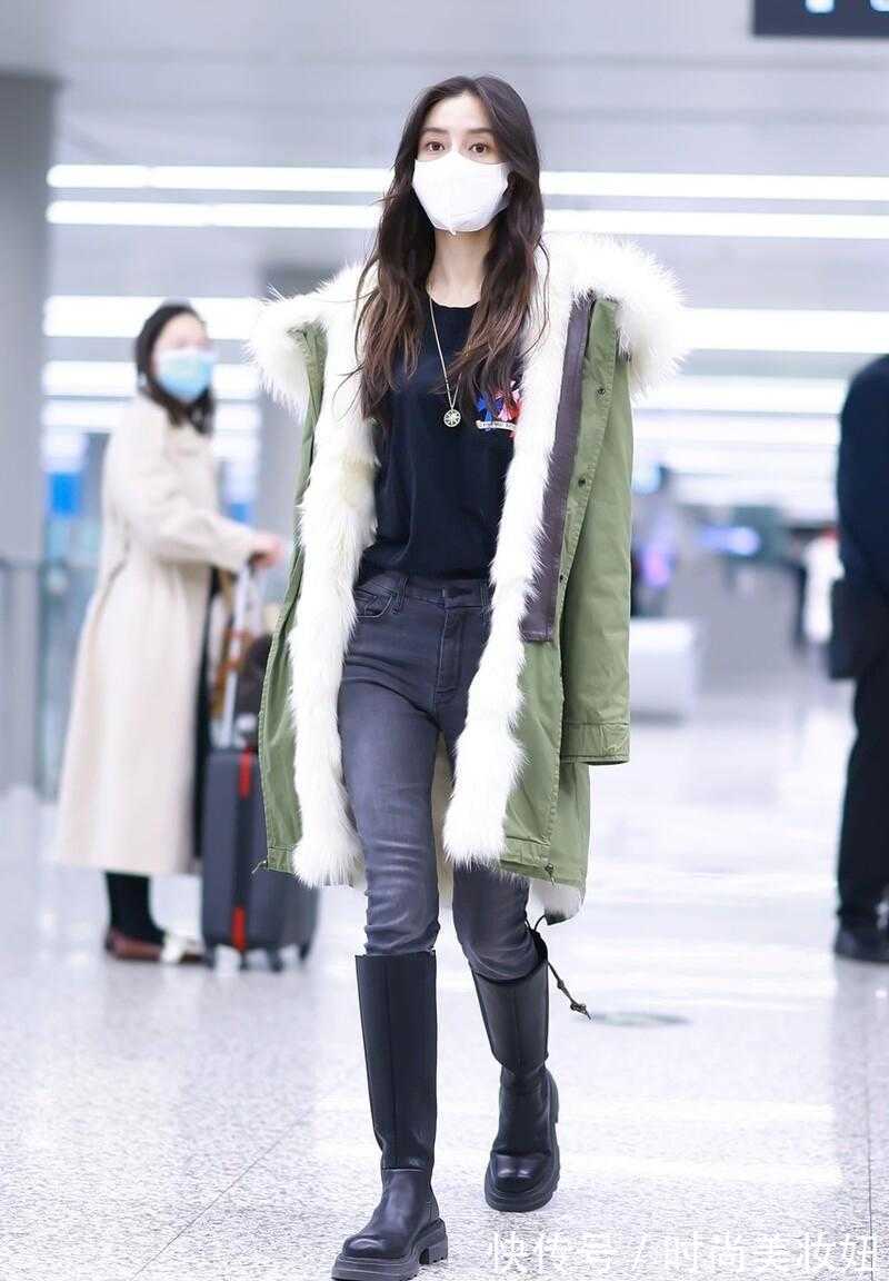 长靴 Angelababy也太瘦了吧!穿紧身牛仔裤满是皱褶,长靴也塞不满