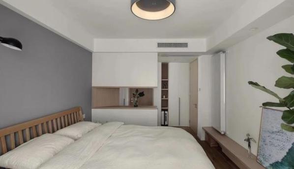 展示台|84㎡日式温馨时尚空间L型书架式电视墙,颜值高又可当收纳