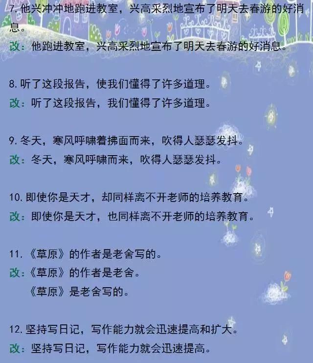 孩子|小学语文“修改病句”100道练习题！让孩子做一遍，6年不丢分！