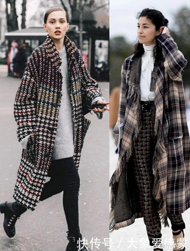 单色|别总穿单色大衣,今年火了“格子大衣”,叠穿针织衫太洋气了