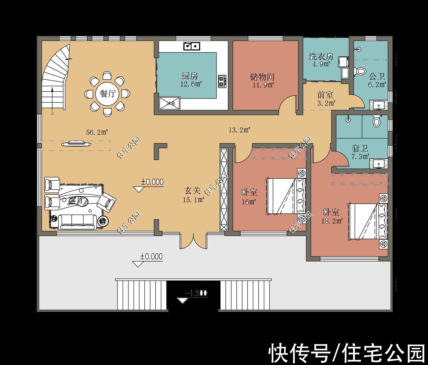 平面|推荐10套带旋转楼梯的农村别墅,楼梯做螺旋设计,美观又大气