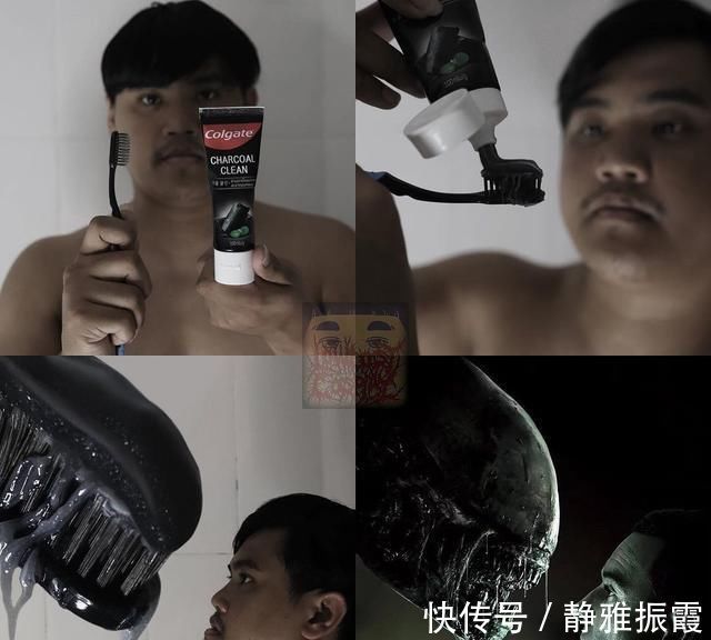 泰国小胖超低成本Cosplay又来了,他用牙刷Cos了异形,很有内味儿