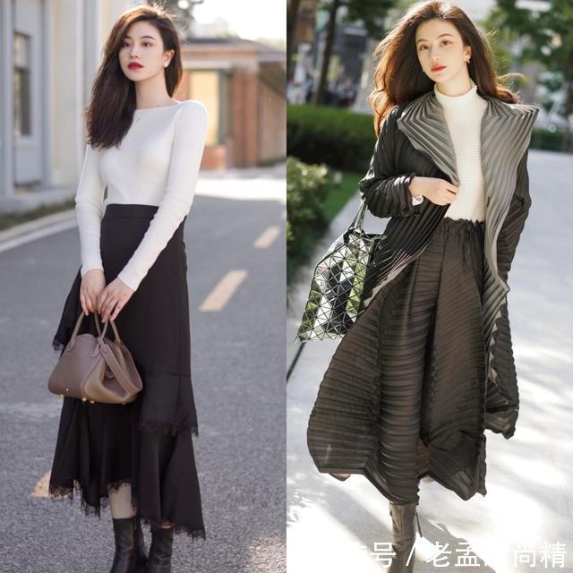 半身裙 “毛衣+半身裙+短靴”才是冬季出街首选,温柔高级,适合40+女人