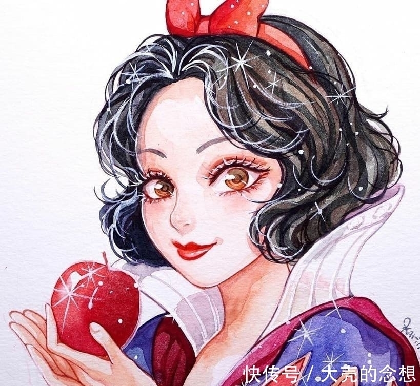 莫阿娜#画师绘制迪士尼公主水彩画，公主颜值提升，美颜效果明显