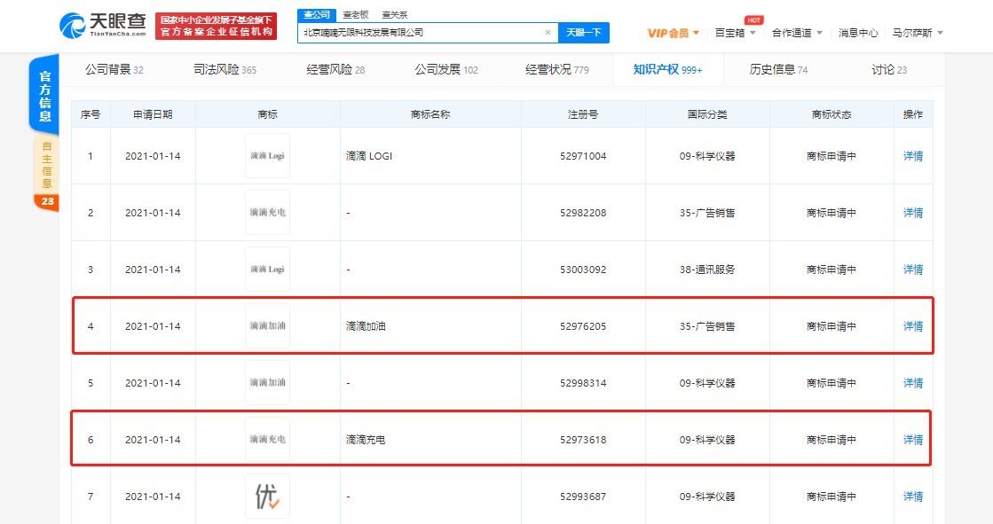 滴滴申请“滴滴充电”“滴滴加油”商标