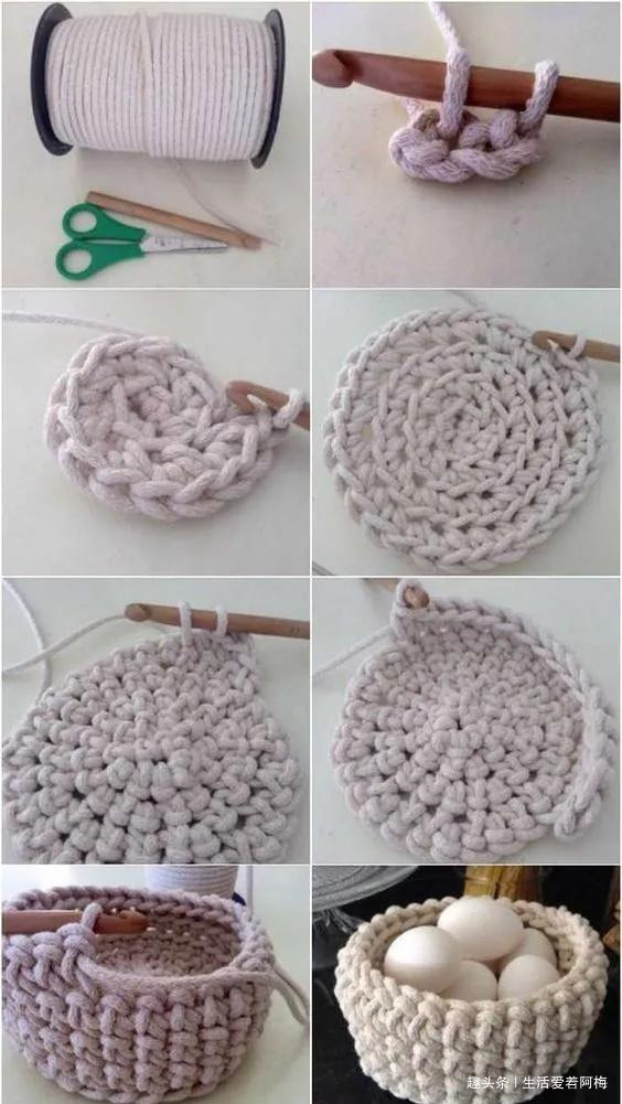 布条这样钩织,快速变收纳筐,放家里不好用吗DIY编织附教程